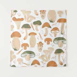 Eetbare paddenstoelen Linocut Patroon Wandkleed