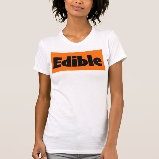 Eetbare Print Novelty: Zwarte print in sinaasappel T-shirt (Voorkant)