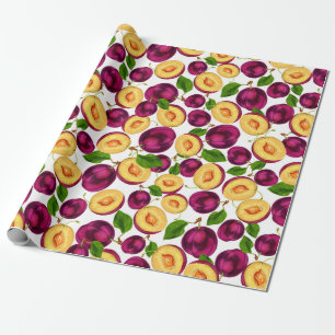 Eetbare Rijpe Perzik Fruit Groen Paarse Cadeaupapier