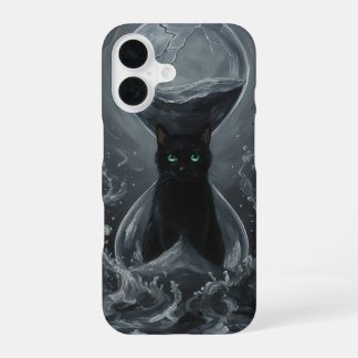 Eetende Zandloper: De Zwarte Kat van Tijd iPhone 16 Hoesje
