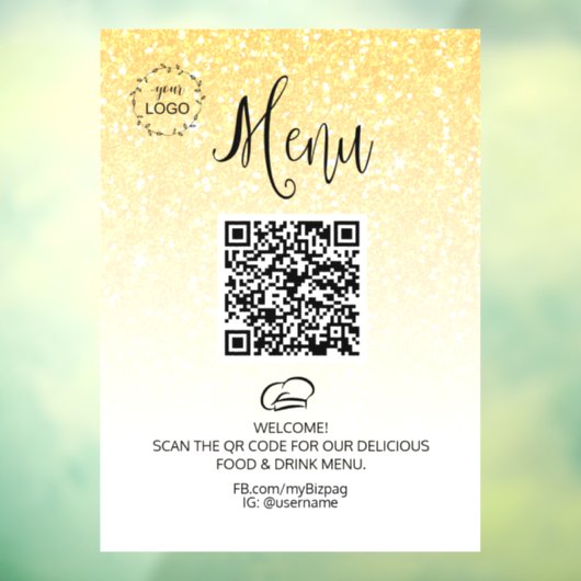 *~* Eetgelegenheid QR + LOGO Menu Glitters Raamsticker (Vel 3)