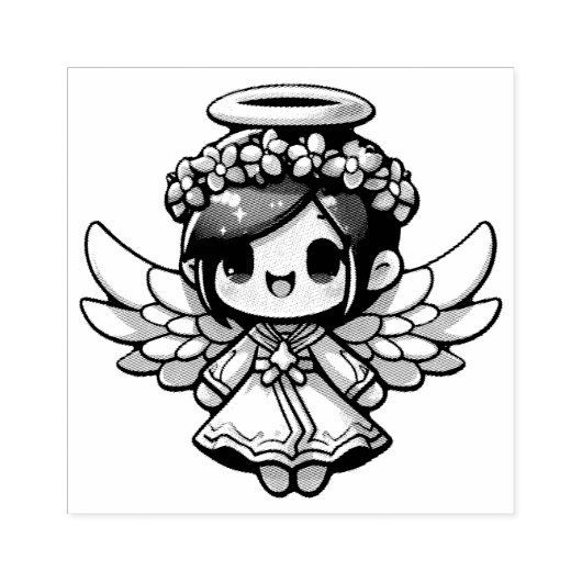 Eetherische Angelic Chibi - engel, halo, bloemen Rubberstempel (Afrduk)