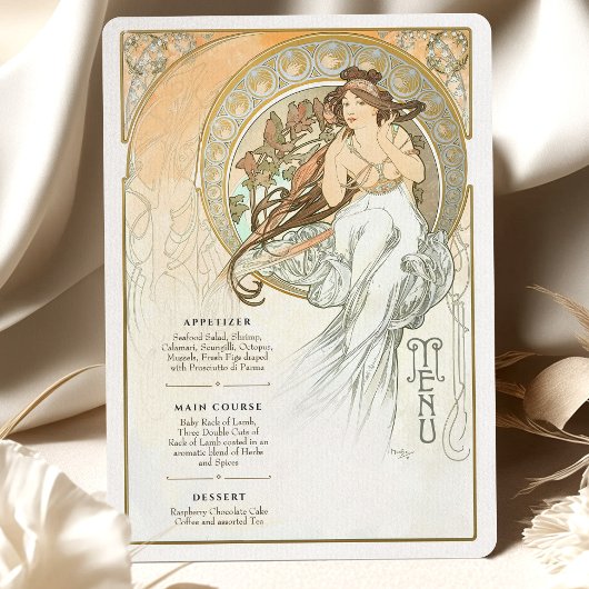 Eetherische Art Nouveau Wedding Menu Kaart