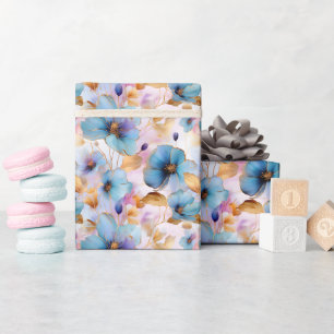 Eetherische Blauwe Bloemen in Zachte Pastels Alcoh Cadeaupapier