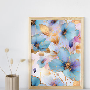 Eetherische Blauwe Bloemen in Zachte Pastels Alcoh Poster