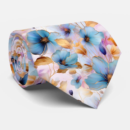 Eetherische Blauwe Bloemen in Zachte Pastels Alcoh Stropdas (Opgerold)