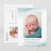 Eetherische Blauwe en Zilveren Wolk Baby Foto Gebo Aankondigingskaart (Voorkant / Achterkant)