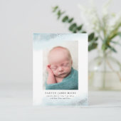 Eetherische Blauwe en Zilveren Wolk Baby Foto Gebo Aankondigingskaart (Staand voorkant)