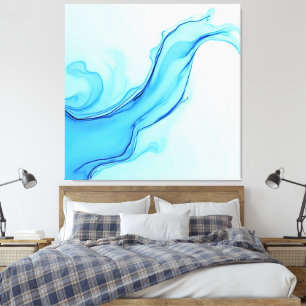 Eetherische blauwe vloeibare kunst wervelt canvas afdruk