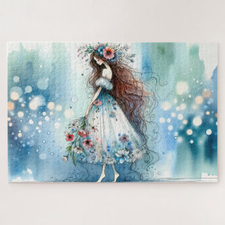 Eetherische bloemenfee in Waterverf Dreamscape Legpuzzel