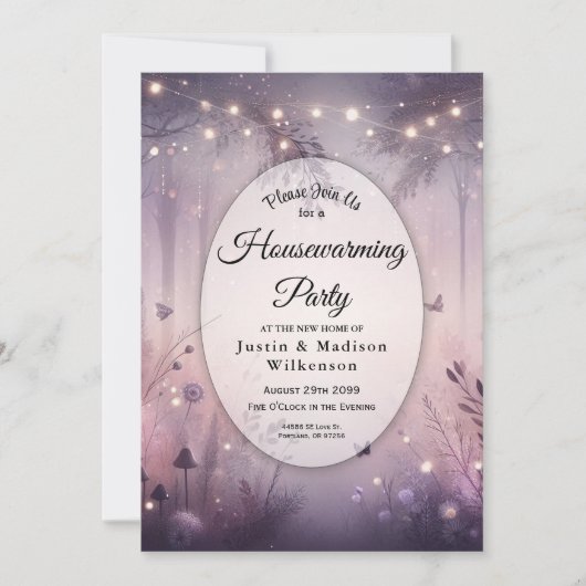 Eetherische Fairy Lights Forest Housewarming Party Kaart (Voorkant)