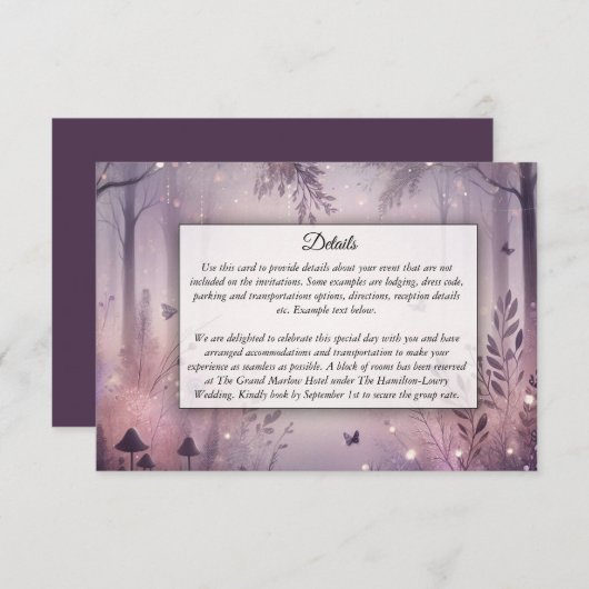 Eetherische Fairy Lights Forest Wedding Informatiekaartje (Voorkant / Achterkant)