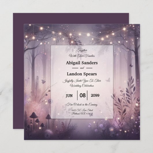 Eetherische Fairy Lights Forest Wedding Kaart (Voorkant / Achterkant)