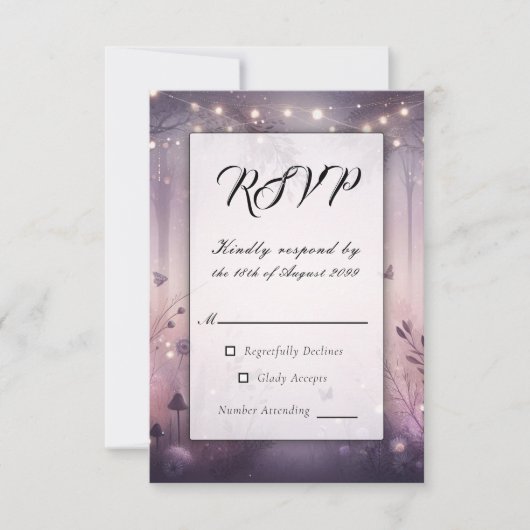 Eetherische Fairy Lights Forest Wedding RSVP Kaartje (Voorkant)