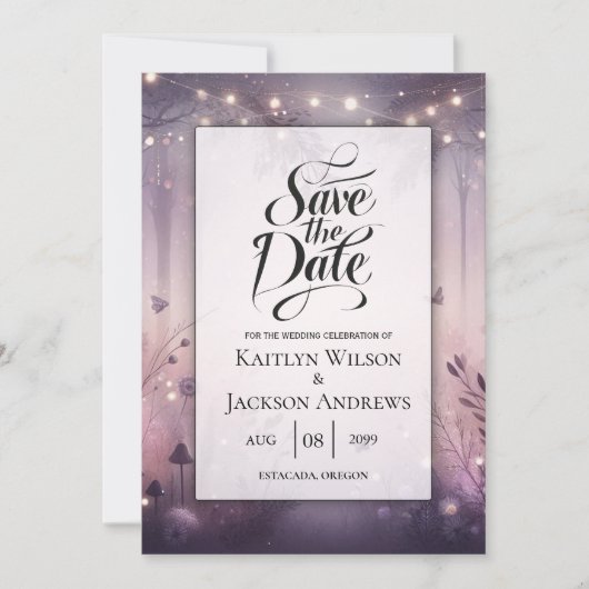 Eetherische Fairy Lights Forest Wedding Save The Date (Voorkant)