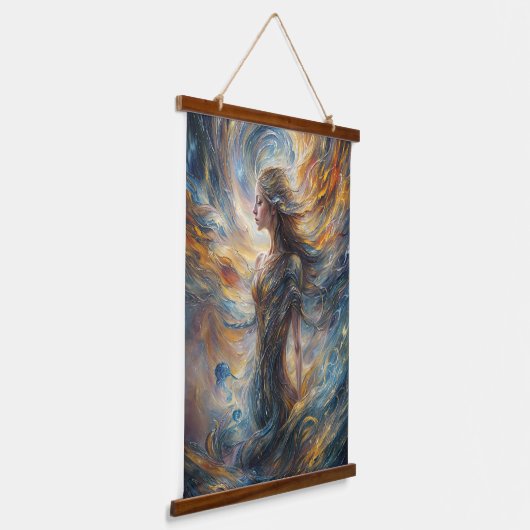 Eetherische kosmische godin Abstracte portretkunst Hangend Wandkleed (Gebogen)