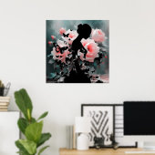 Eetherische kunst Ballerina & vlinders zwart/roze Poster (Thuiskantoor)