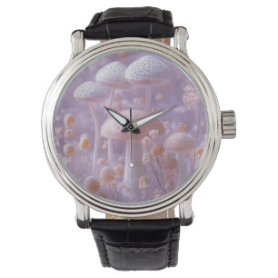 Eetherische pluche paddenstoel tuin, zachte pastel horloge