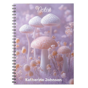 Eetherische pluche paddenstoel tuin, zachte pastel notitieboek