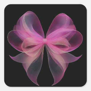 Eetherische Roze Tule Bow op Zwarte Achtergrond Vierkante Sticker