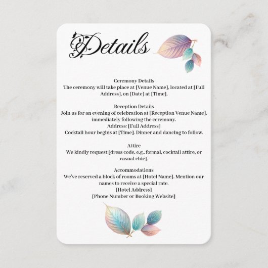 Eetherische schoonheid zachte toon grillige pastel informatiekaartje (Voorkant)