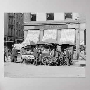 Eetkarretjes in New York City, 1906. Oude foto Poster