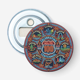 Eeuwfeest Route 66 Neon Glow Button Flesopener