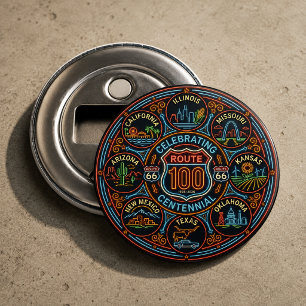 Eeuwfeest Route 66 Neon Glow Button Flesopener
