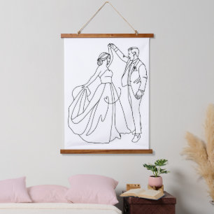 Eeuwige Dans – Minimalistische Trouwlijn Kunst Hangend Wandkleed
