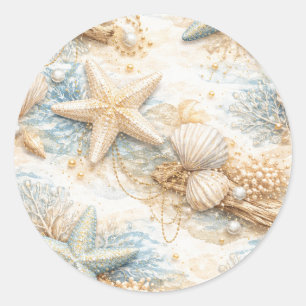 Eeuwige Getijden Kust Watercolor Strand Bruiloft Ronde Sticker