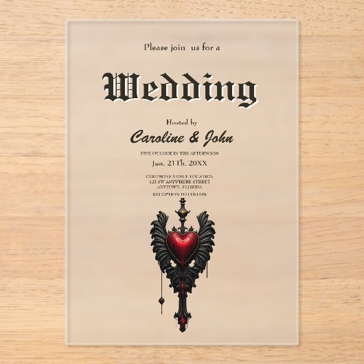 Eeuwige liefde in de schaduw van gotische duistern acryl uitnodigingen (Voorkant)