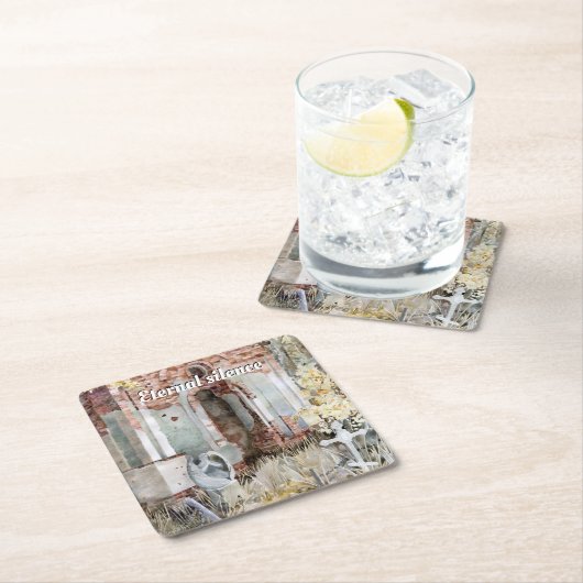 Eeuwige stilte op het kerkhof vierkante kartonnen onderzetter (Insitu)