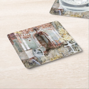 Eeuwige stilte op het kerkhof vierkante kartonnen onderzetter