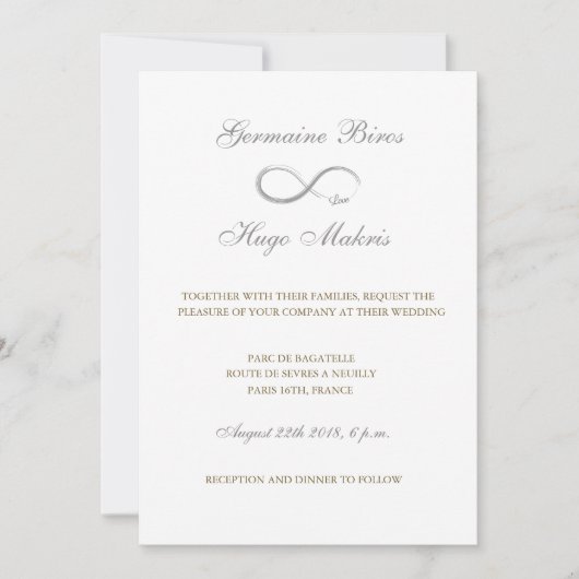 Eeuwigheidssymbool wit grijs goudbruine bruiloft kaart (Voorkant)