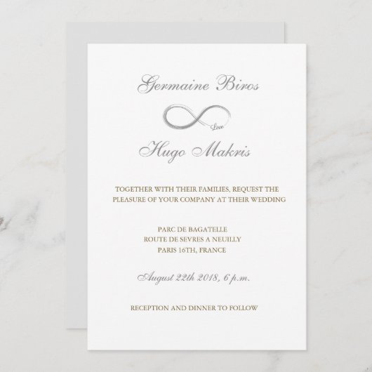 Eeuwigheidssymbool wit grijs goudbruine bruiloft kaart (Voorkant / Achterkant)