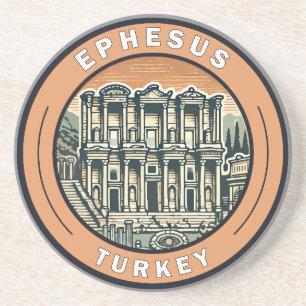 Efeze Turkije Illustratie Travel Art Badge Zandsteen Onderzetter
