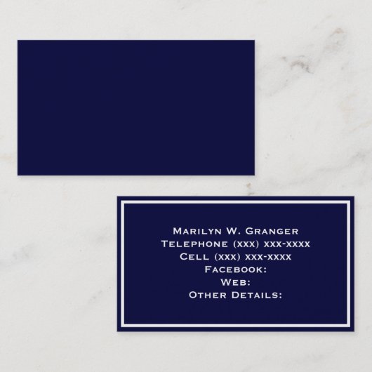 Effen kleur: Navy Blue met verstelbaar Lijst Visitekaartje (Voorkant / Achterkant)