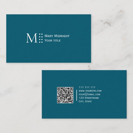 Effen kleur QR code Modern Elegant Blauwgroen Visitekaartje (Voorkant / Achterkant)