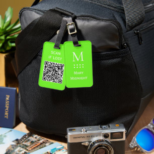 Effen Kleur QR code Scan bij verlies Neon Groen Bagagelabel