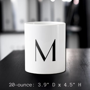 effen wit - voeg zwarte monogram toe extra grote beker
