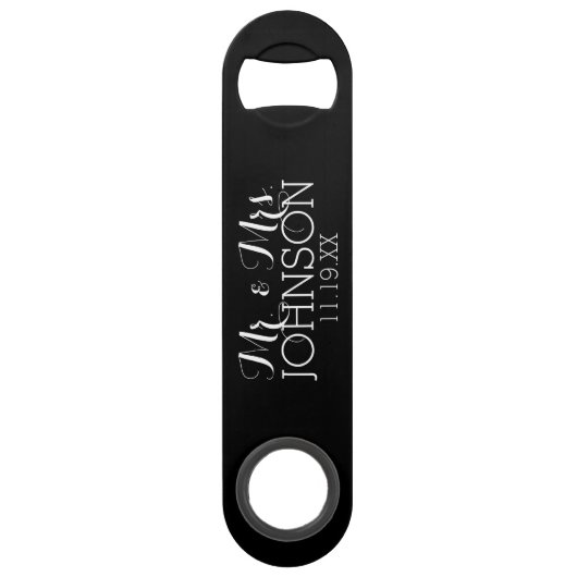 Effen Zwarte Mr & Mrs Trouwgunsten Speed Flessenopener (Voorkant)