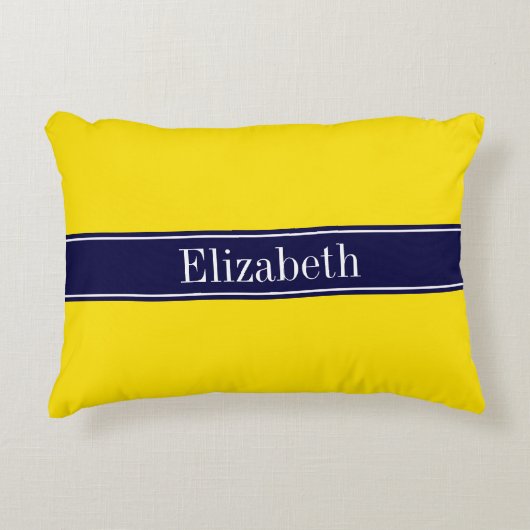 Effengoud, Navyblauw lint naam initialen Accent Kussen (Voorkant)
