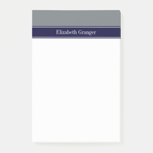 Effengrijze marineblauwe lint naam initialen post-it® notes (Voorkant)