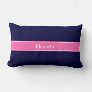Effennauwse Navy Blauwe Hot Pink #2 Lint Naam Mono Kussen