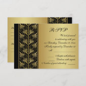 Effet doré damas sur fond noir Réponse de mariage (Devant / Derrière)