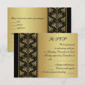 Effet doré damassé sur carte RSVP de mariage noir (Devant / Derrière)