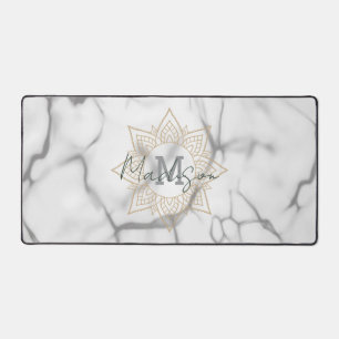 Effet Gris et Marbre blanc Or Mandala Monogramme