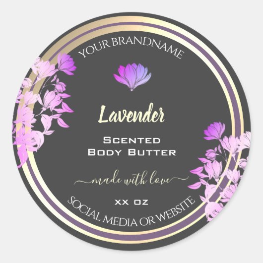 Effet or Étiquette Floral Grey et Purple (Devant)