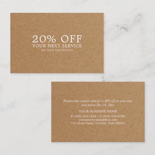 Effet papier Kraft - Bon de réduction (Devant / Derrière)