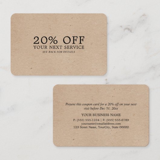 Effet papier Kraft - Bon de réduction (Devant / Derrière)